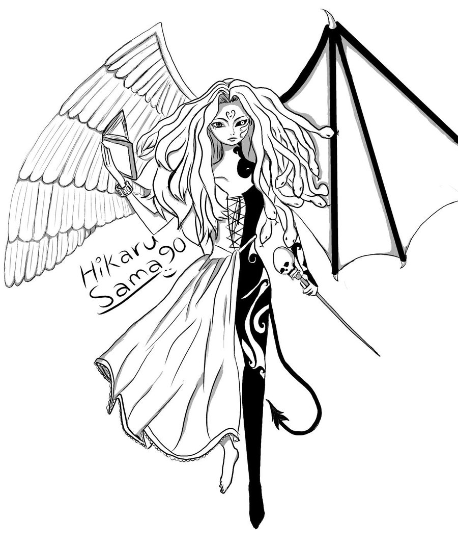 900x1069 Anime Angel And Demon Drawing