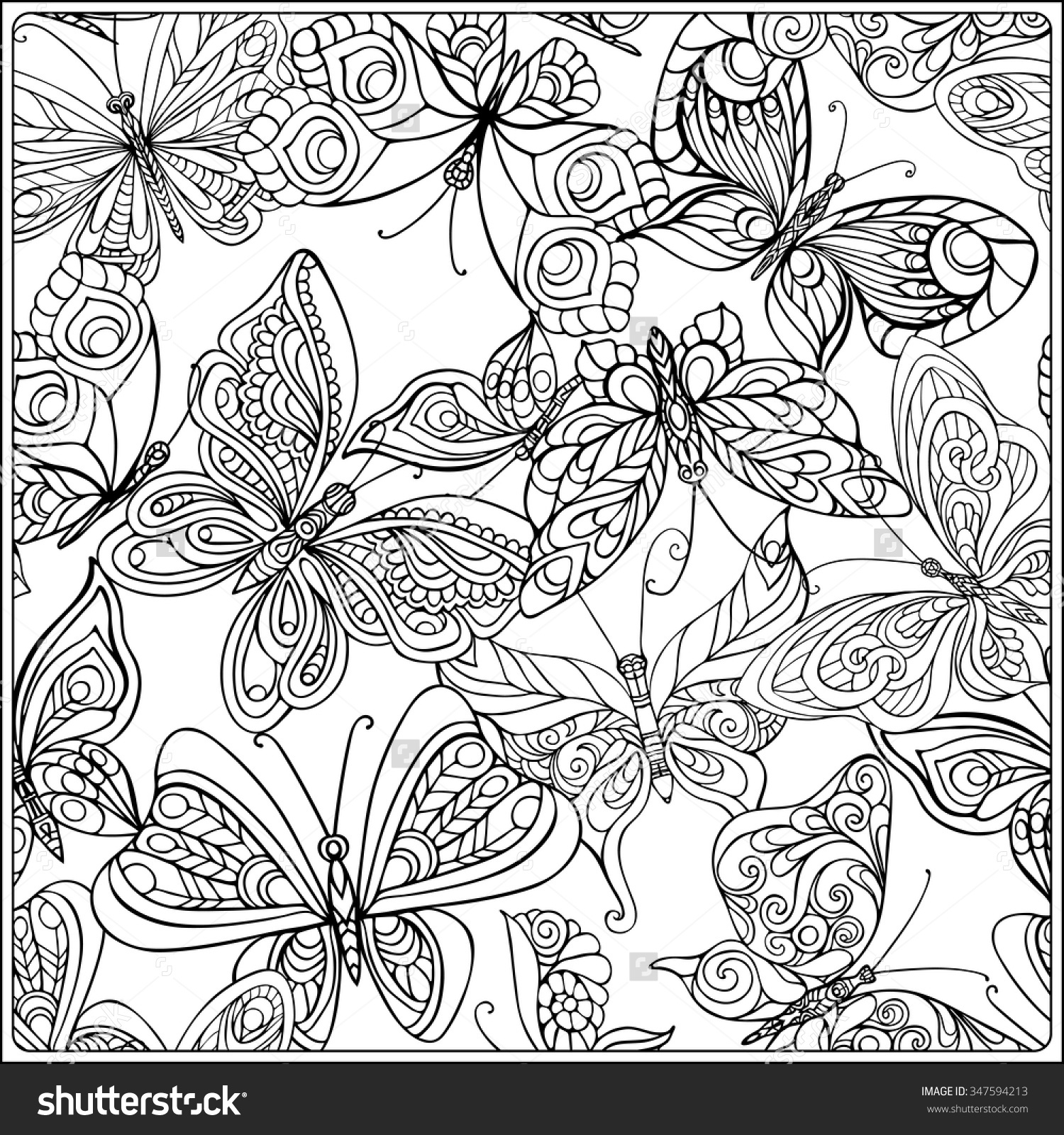 1500x1600 Animal Coloring Page For Older Children Pattern Butterflies