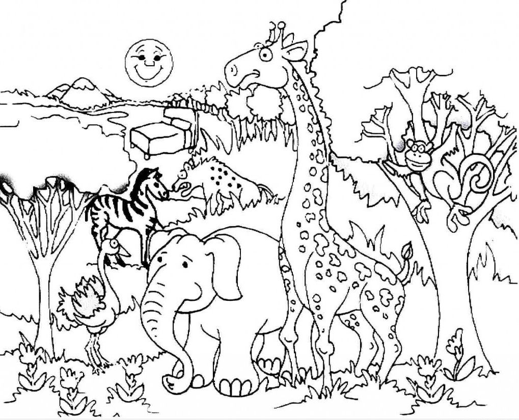 1019x825 Giraffe And Forest Animals Coloring Pages Woodland Wildlife Adult