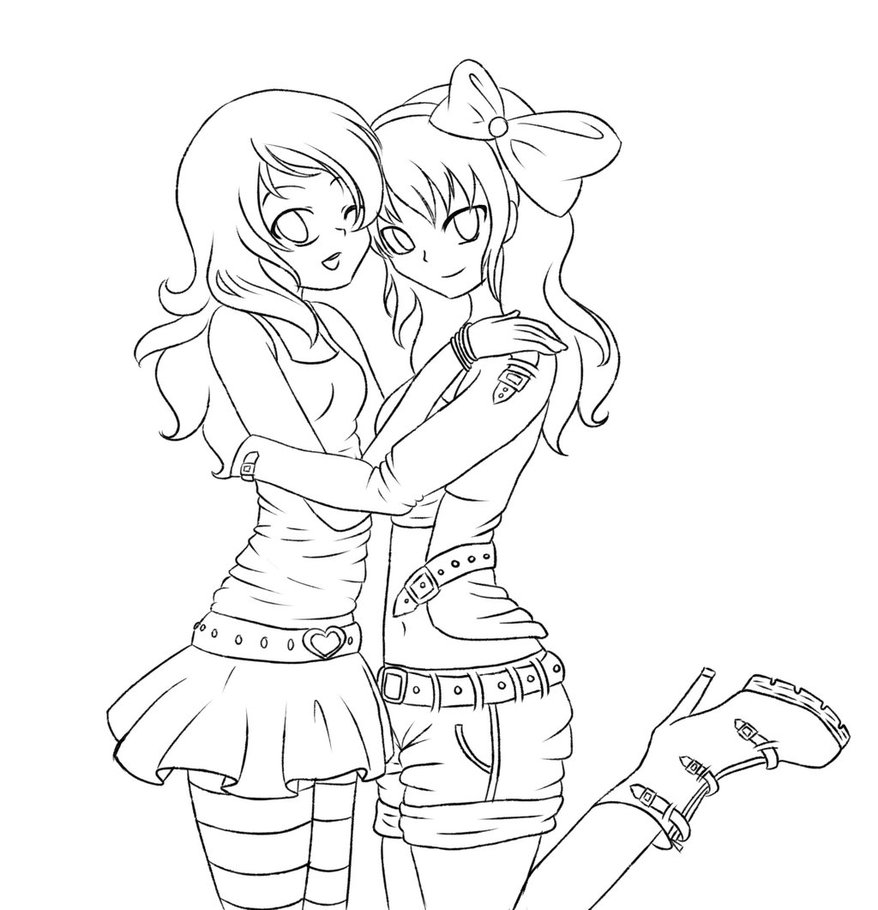 878x910 Anime Girl Best Friends Coloring Page