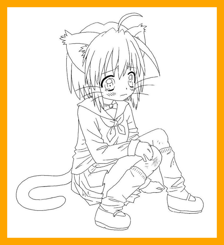 911x994 Incredible Shocking Cute Anime Chibi Cat Coloring Page