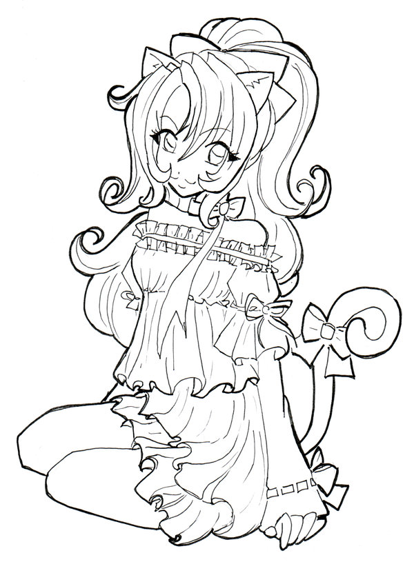 600x815 Cat Anime Colouring Pages