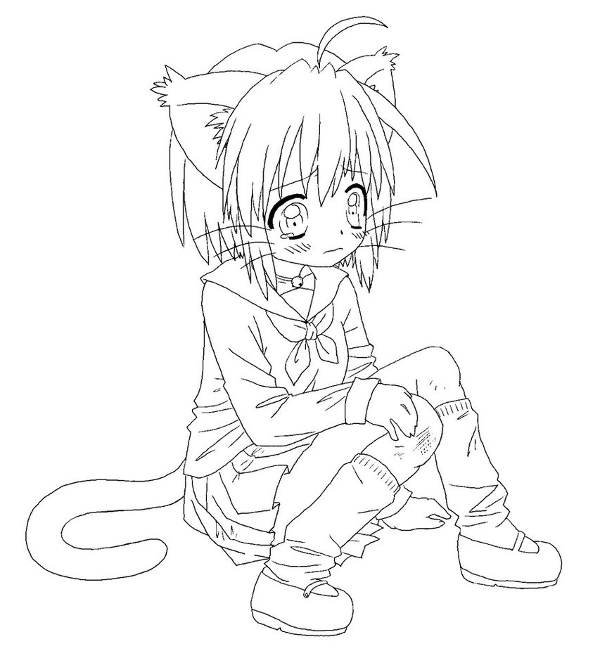 853x936 Cat Girl In Japanese Anime Coloring Page And Pages