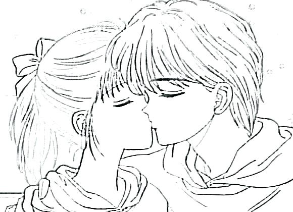 580x420 Anime Couple Coloring Pages Emo Kiss By On Anime Couples Hugging