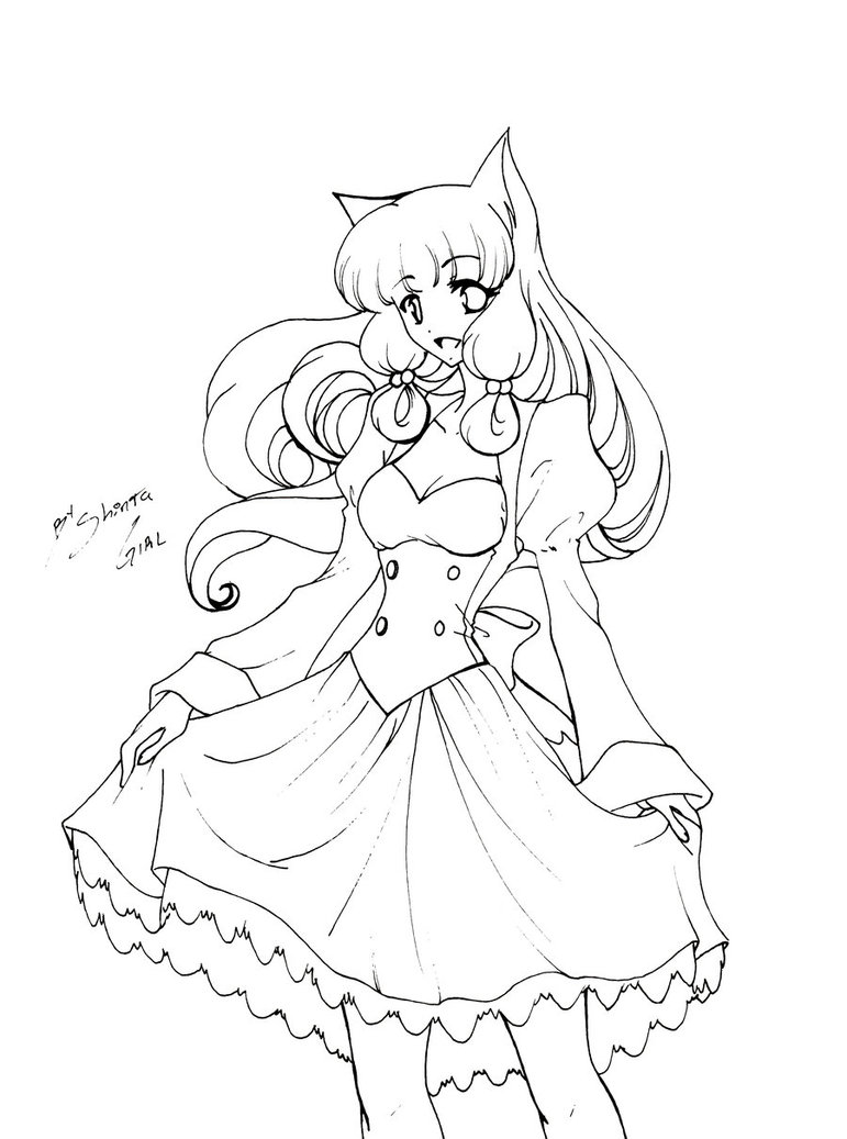 771x1037 Anime Girl Neko Coloring Pages