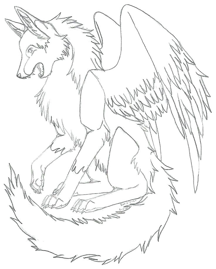 736x916 Winged Wolf Coloring Pages Wolf Pack Coloring Pages Anime Wolf