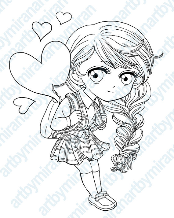 570x713 Digital Stamp School Girl Digi Stamp Coloring Page