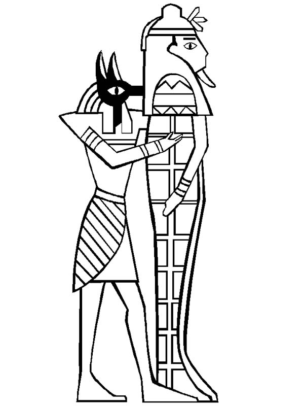 600x800 Anubis Holding Mummy Sarcophagus Free Coloring Page