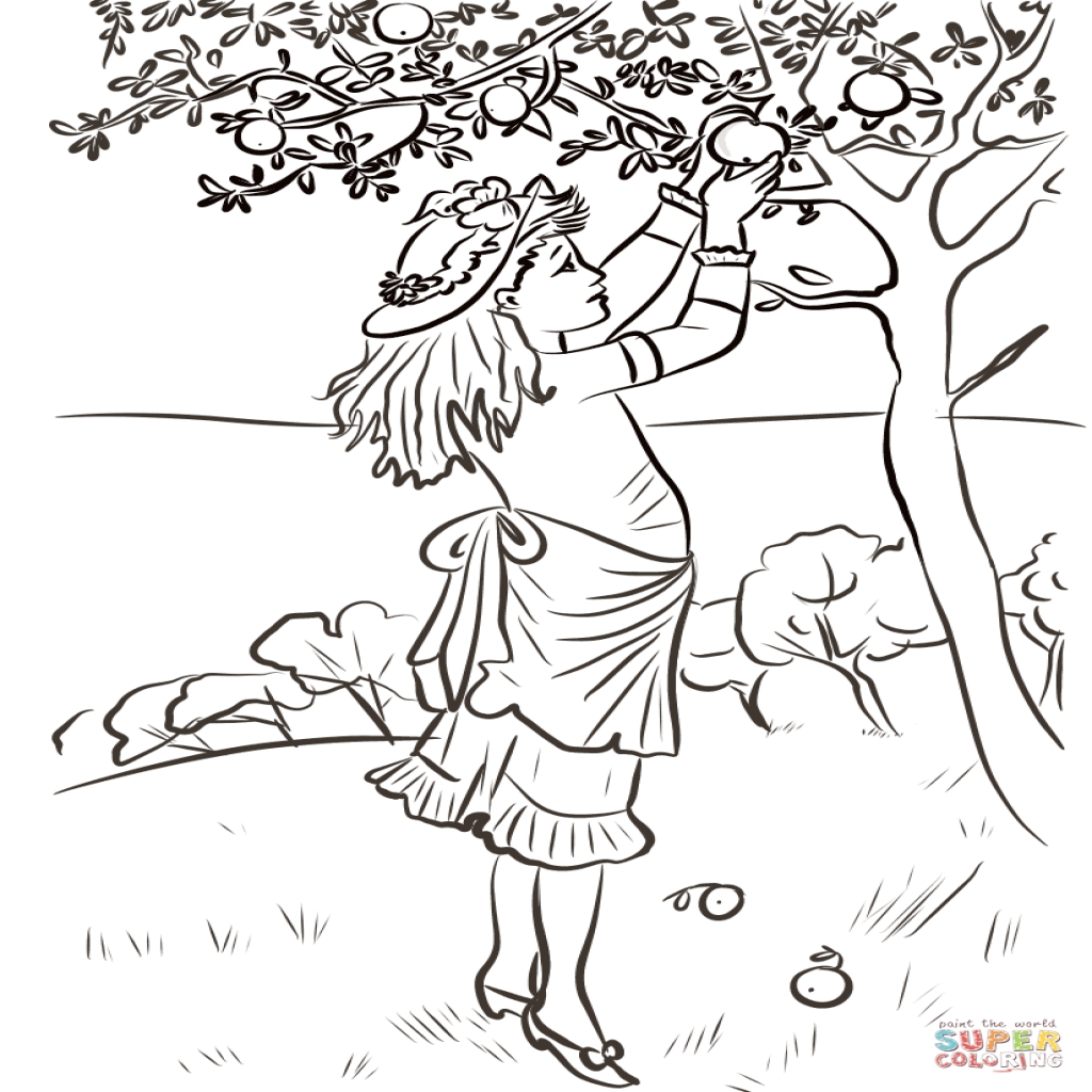 1024x1024 Girl Picking Apples Coloring Page Free Printable Coloring Pages