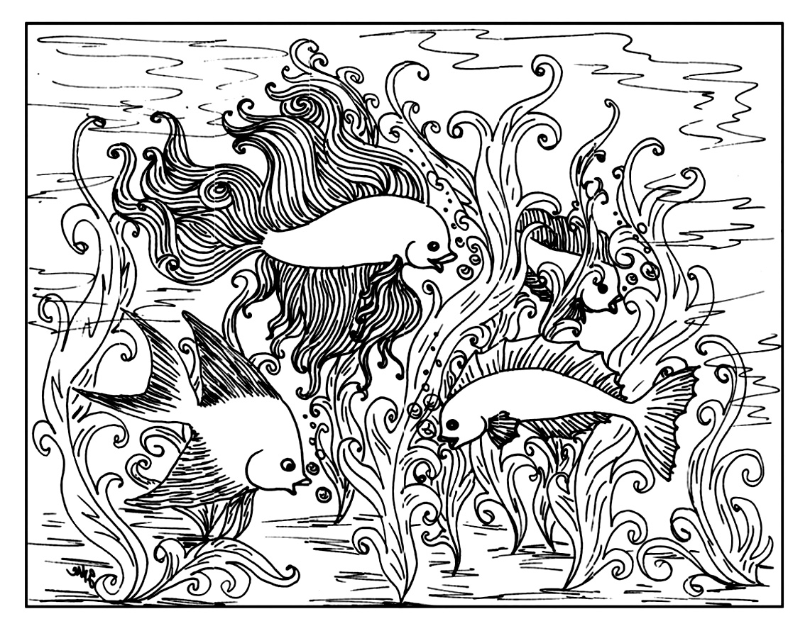 1141x883 Free Coloring Page Coloring For Adult 3. Adult Coloring Of Fish