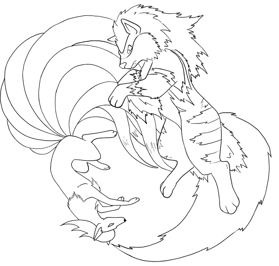 900x858 Ninetales And Arcanine Line By Therainedrop Pokemon