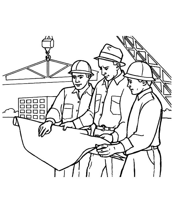 600x734 Architect On Construction Working On Jobs Coloring Pages Batch