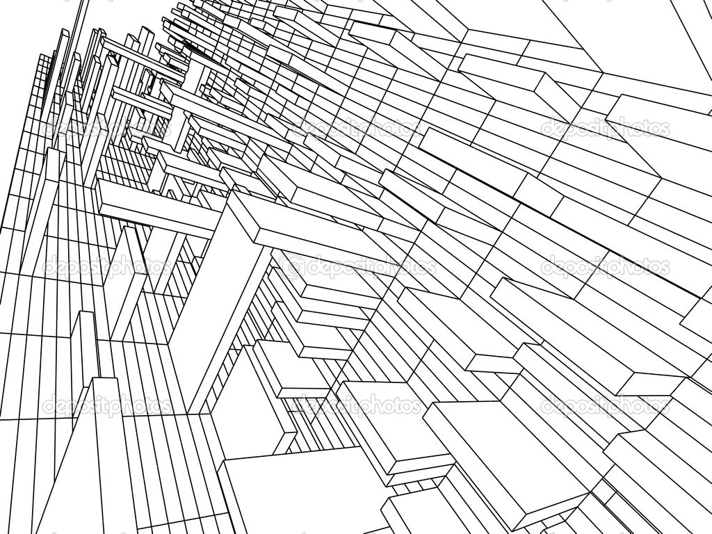 1024x768 3d Sketch Monochrome Architecture Coloring Pages