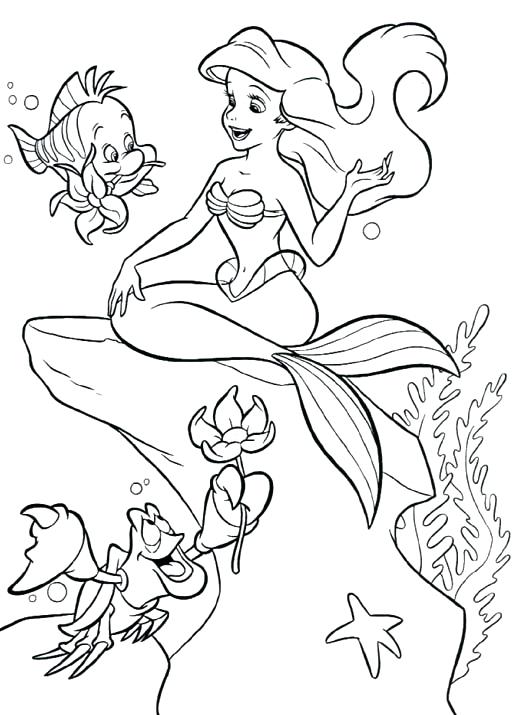 523x715 Sebastian Coloring Pages Little Mermaid With Her Friends Flounder