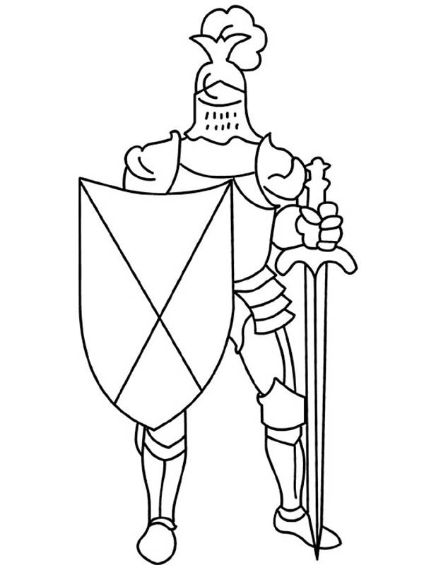 600x800 Knight Armor With Sword And Shield In Middle Ages Coloring Page
