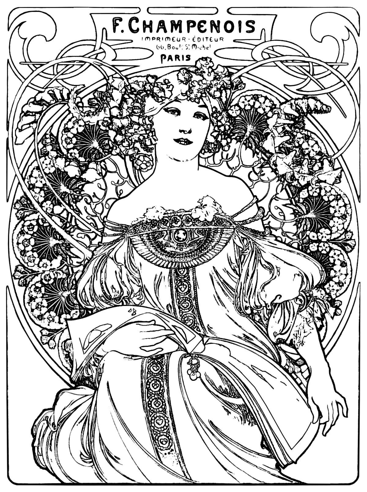 1200x1611 Art Nouveau Coloring Page Craft Room Adult