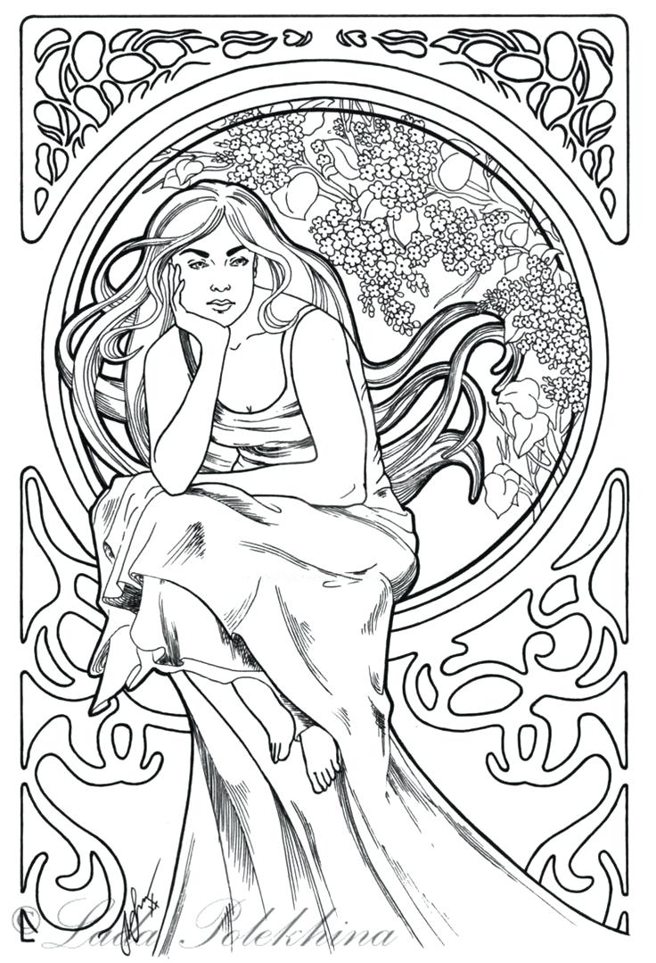 736x1079 Art Nouveau Coloring Pages Page Adult Book In Deco