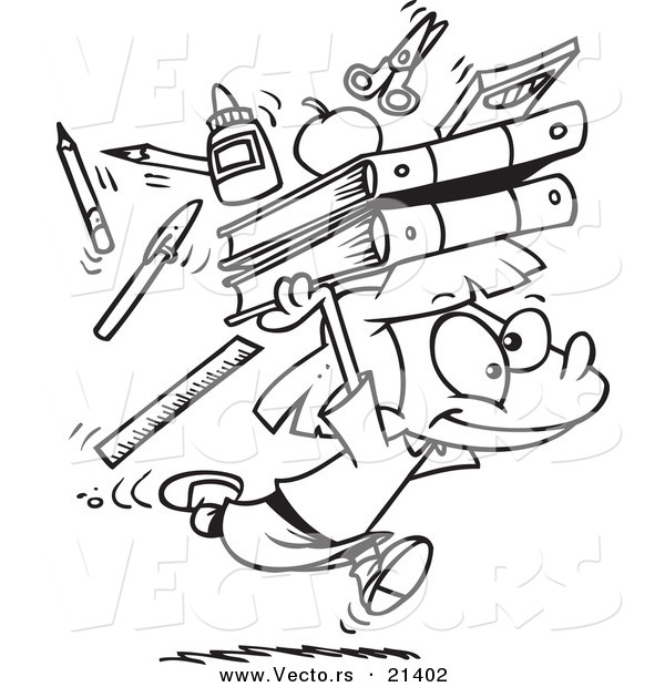 600x620 Vector Of A Cartoon School Girl Running With Supplies