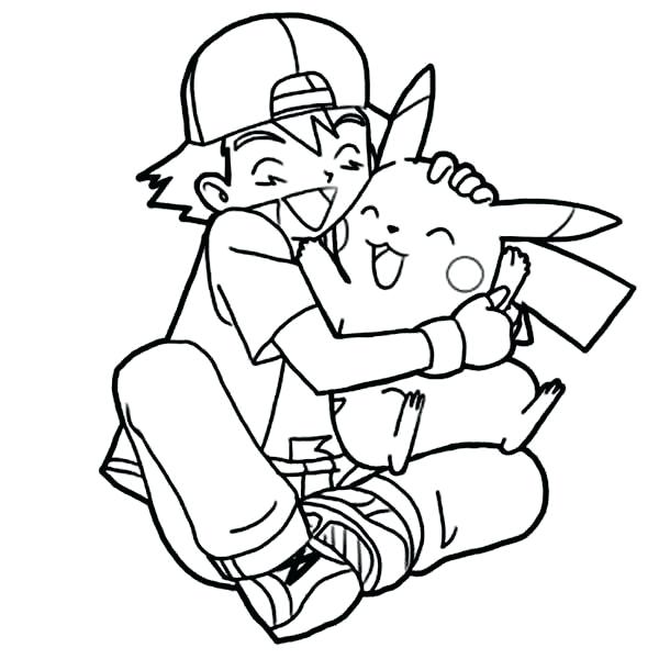 600x600 Ash And Pikachu Coloring Pages Ash Hug So Tight Colouring Page