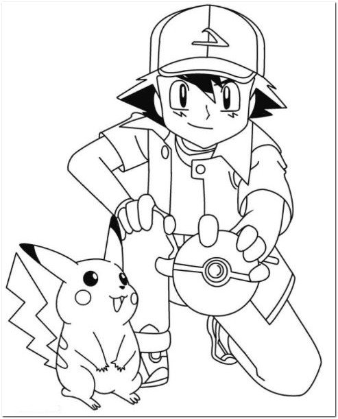 493x611 Ash And Pikachu Coloring Pages Drawing Board Weekly