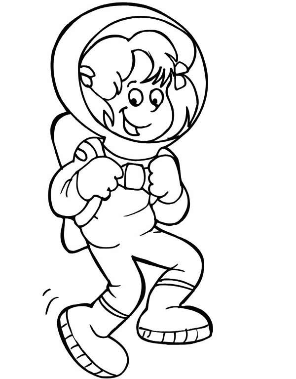 600x767 An Astronaut Girl Doing A Moon Walk Coloring Page