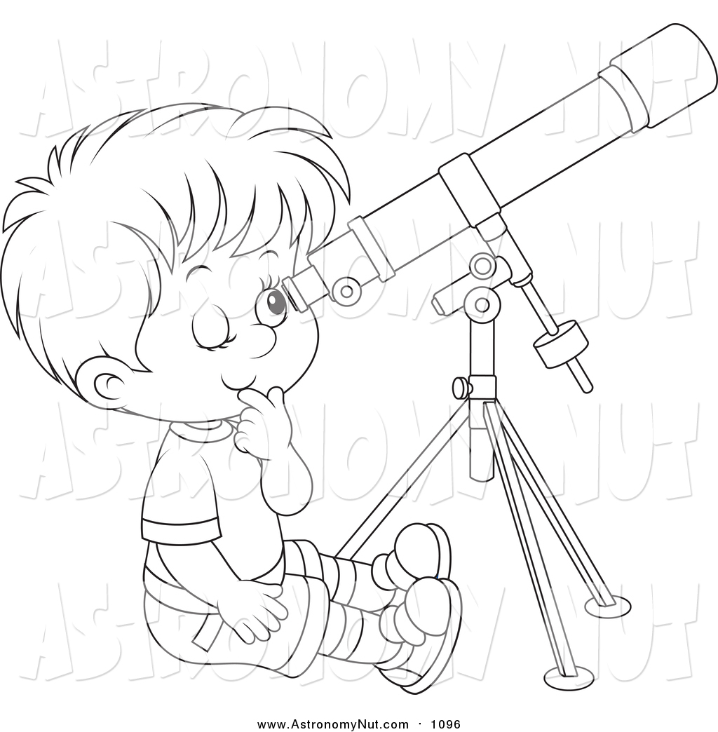 1024x1044 Clipart Of A Lineart Boy Looking Through A Telescope By Alex