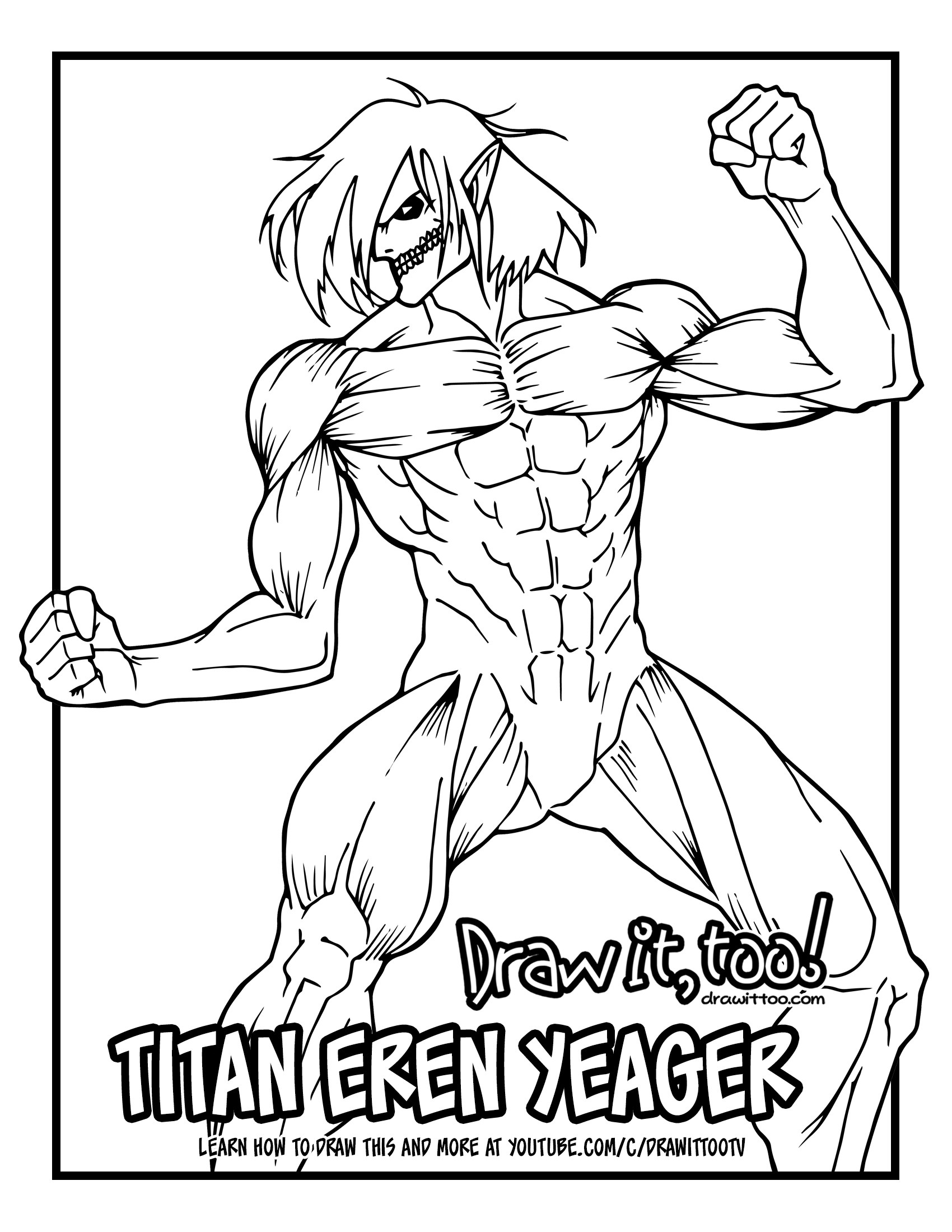 1700x2200 How To Draw Eren Yeager In Titan Form (Attack On Titan) Drawing