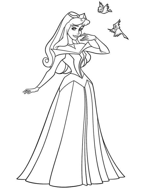 600x776 Princess Aurora And Twi Little Birds In Sleeping Beauty Coloring