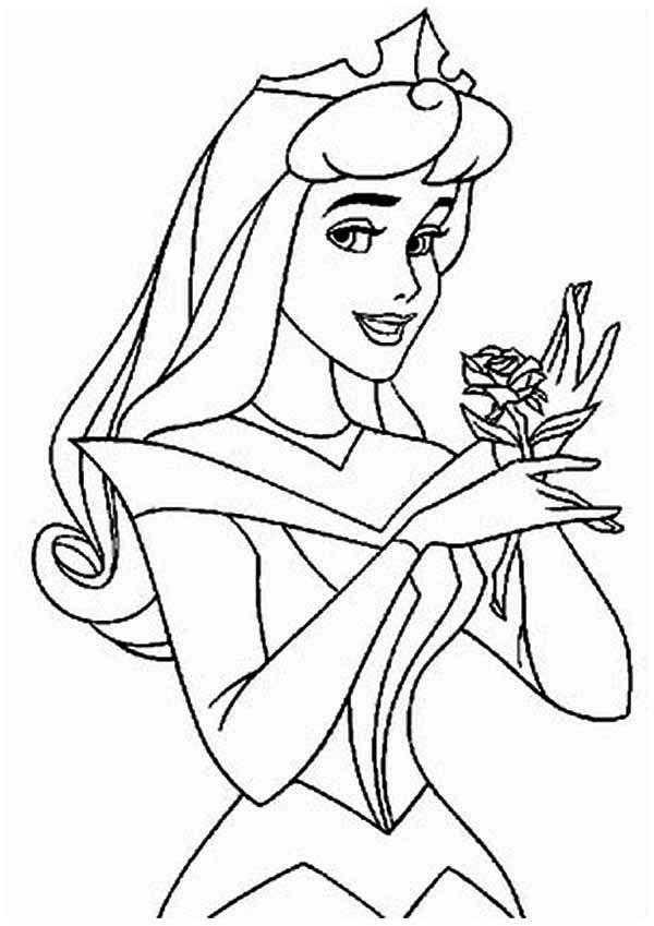 600x849 Princess Aurora And A Beautiful Flower Coloring Page