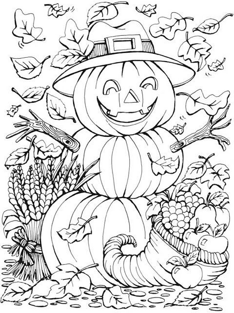 480x640 Autumn Scenes Pumpkins Coloring Pages For Adult Fall Ideas
