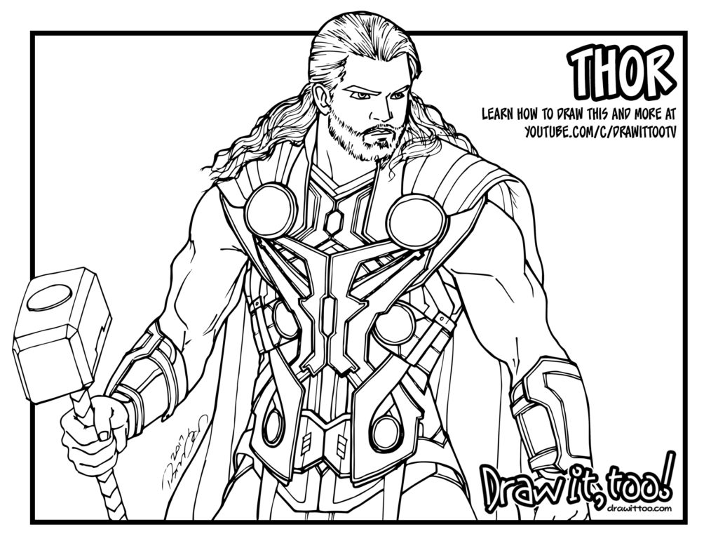 1024x791 Avengers Thor Coloring Page Free Printable Pages Also
