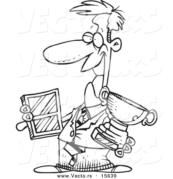 600x620 Vector Of A Cartoon Businessman Holding His Awards