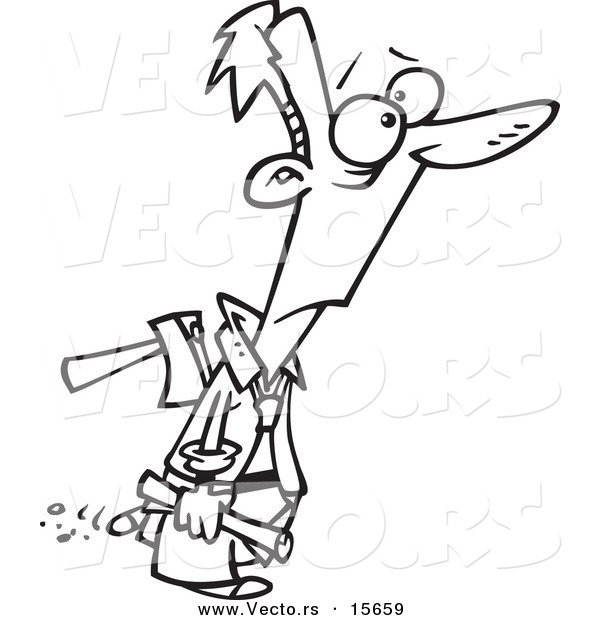 600x620 Vector Of A Cartoon Businessman Walking With An Axe In His Back