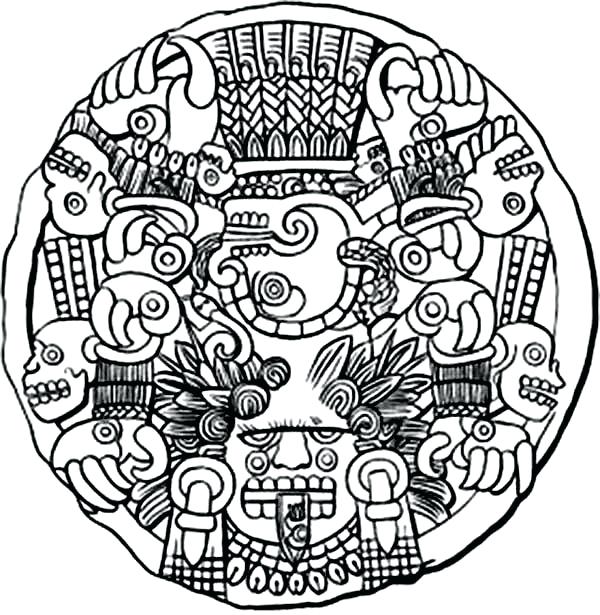 600x615 Aztec Coloring Pages God Of Death Coloring Pages Aztec Calendar