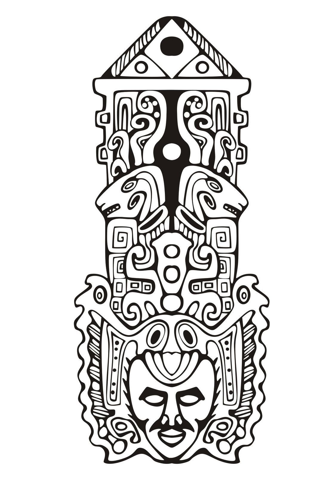 1085x1624 Free Coloring Page Coloring Adult Totem Inspiration Inca Mayan