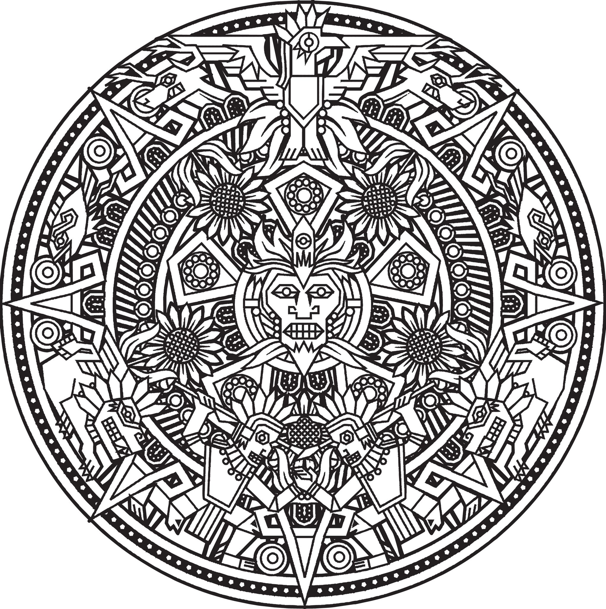 2044x2052 Calendar Aztec Calendar Coloring Page