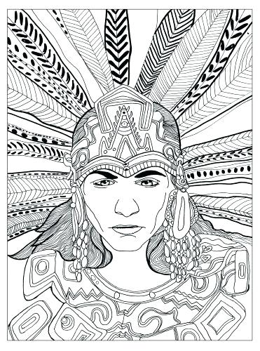 371x500 Coloring Pages Music Page Animal Aztec Adult Chief By Mandala