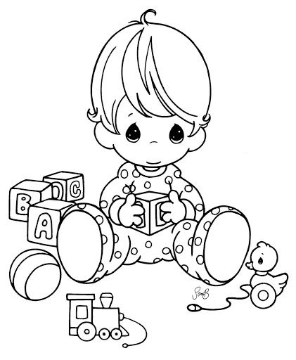 421x512 Precious Moments Coloring Page Toddler Playing With Blocks