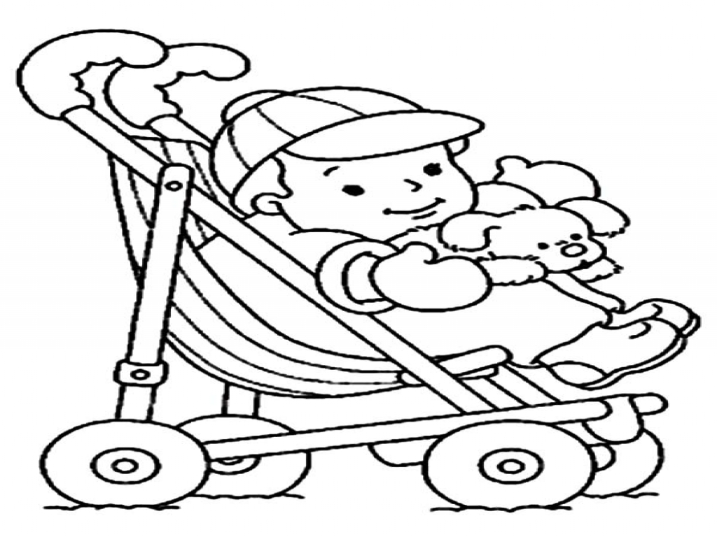 1024x768 Baby Stroller Coloring Cute In A Page