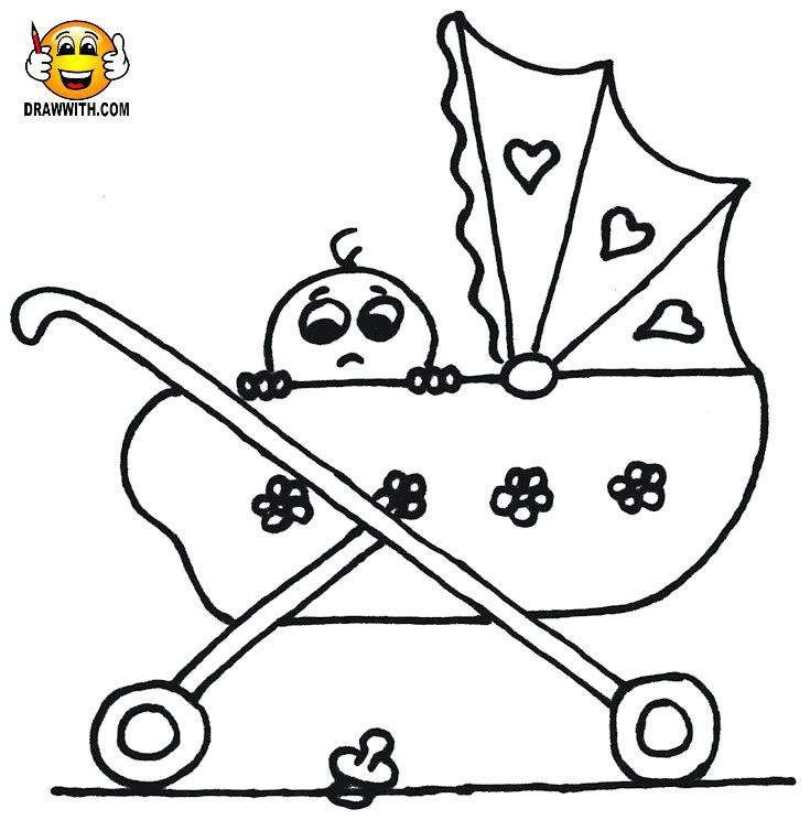 735x744 Baby Carriage Coloring Page Prm G Pges Cludes Long Tutoril Baby