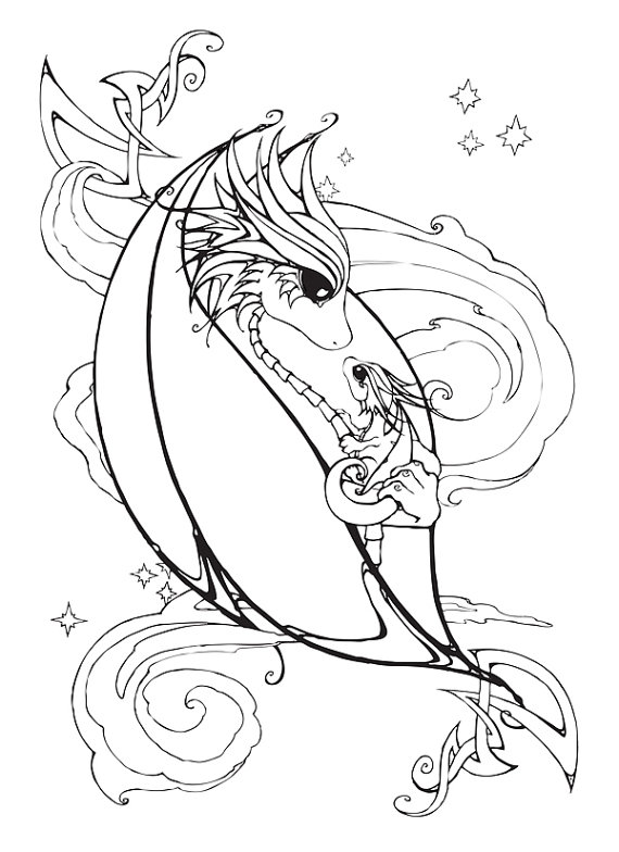 570x784 Mother And Baby Dragon Coloring Page