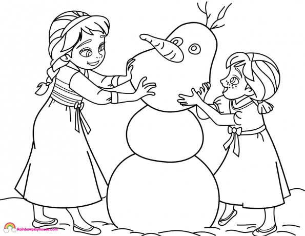 595x460 Baby Elsa Coloring Pages Frozen Ba Elsa And Anna Build Olaf