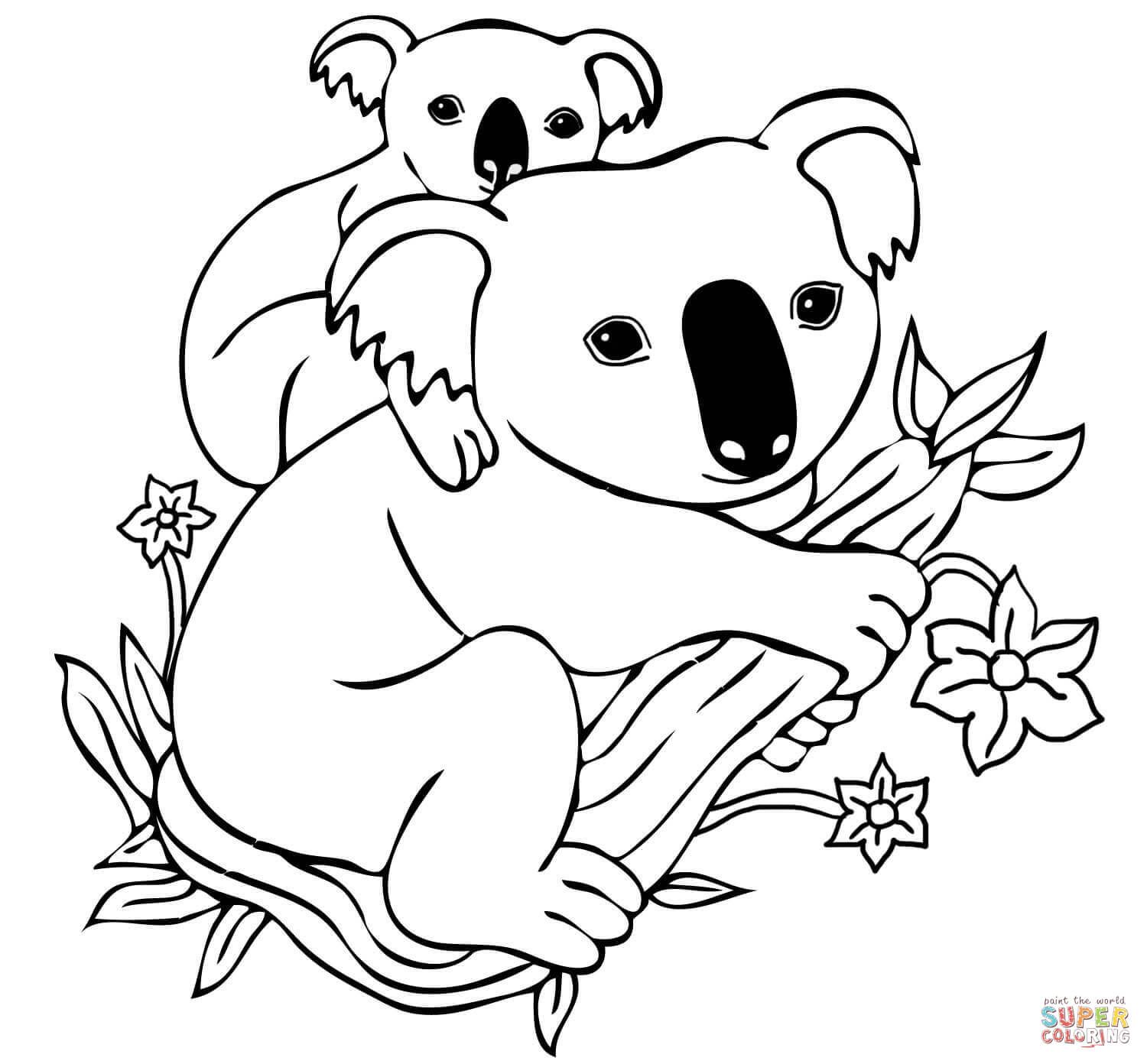 1500x1392 Baby Koala On Mothers Back Coloring Page At Koala Coloring Pages
