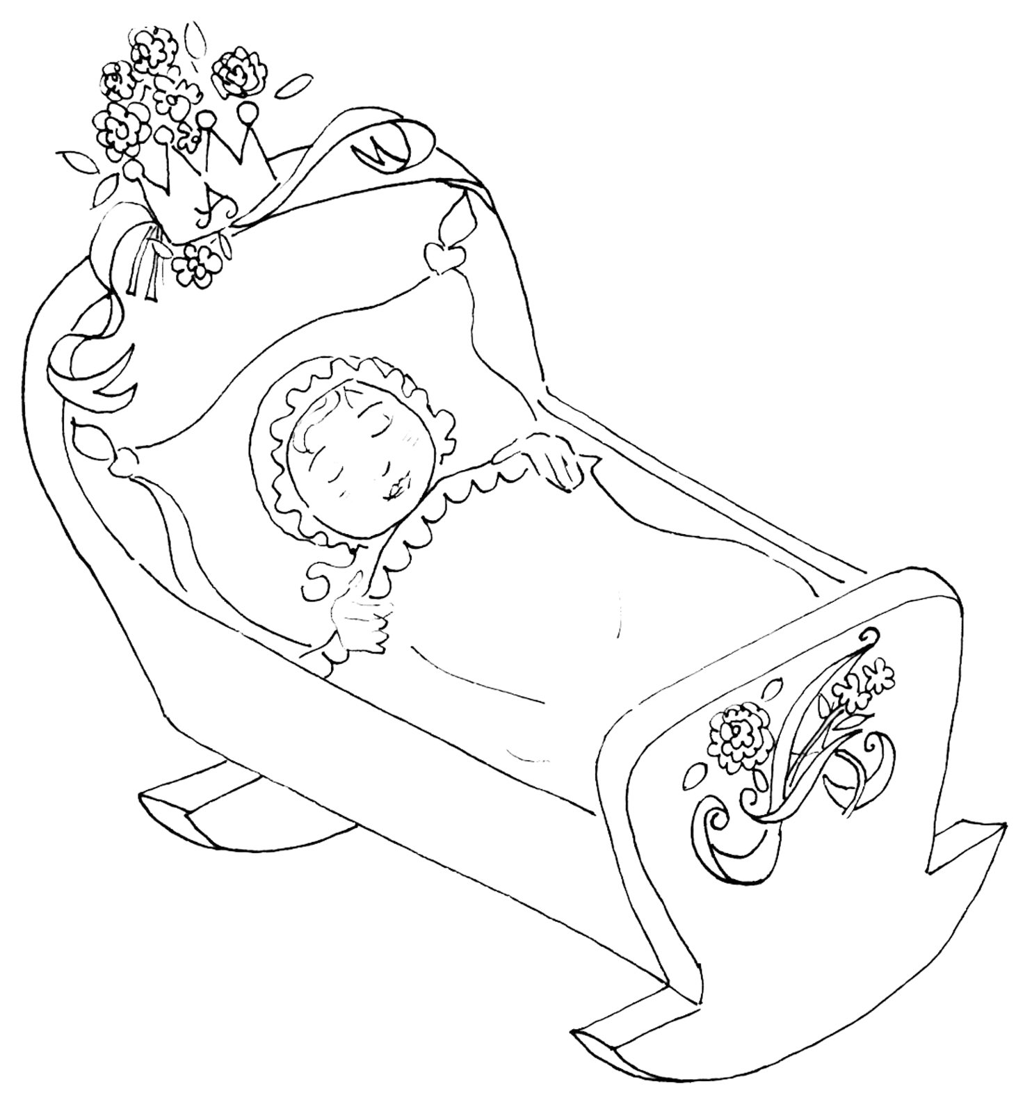 1484x1595 Baby Sleeping Beauty Baby In Cot Coloring Pages