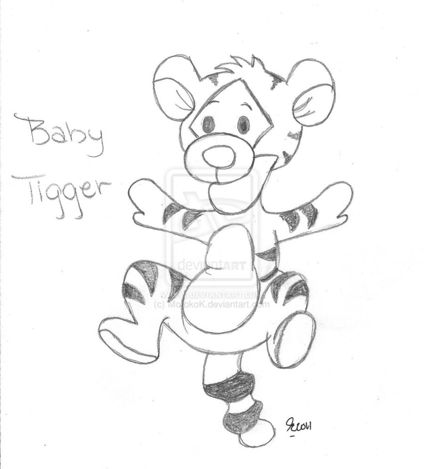 850x940 Drawing Of Tigger Tigger Drawings Stepstep Baby Tigger Coloring