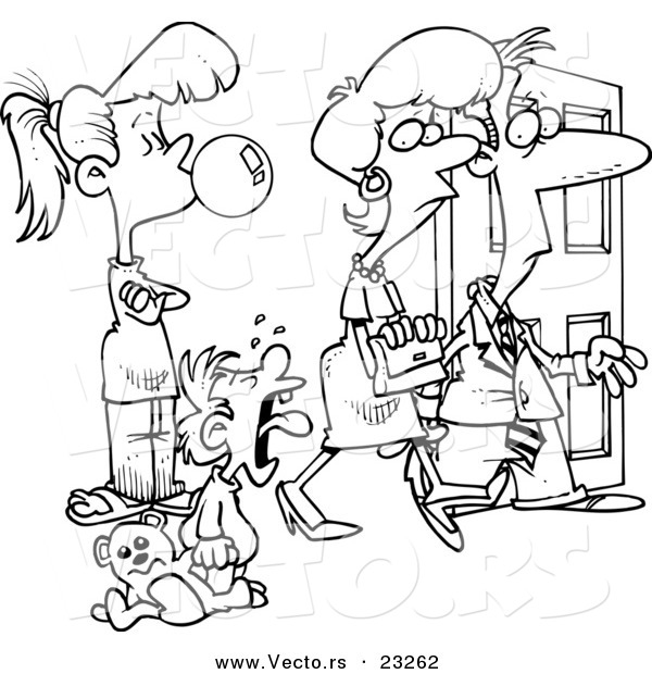 600x620 Cartoon Vector Of Cartoon Babysitter Watching Parents Leave
