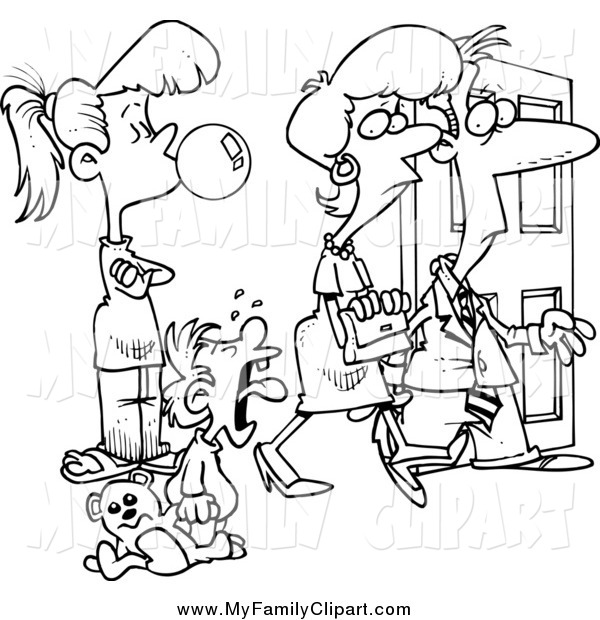 600x620 Clip Art Of A Lineart Babysitter Watching Parents Leave By