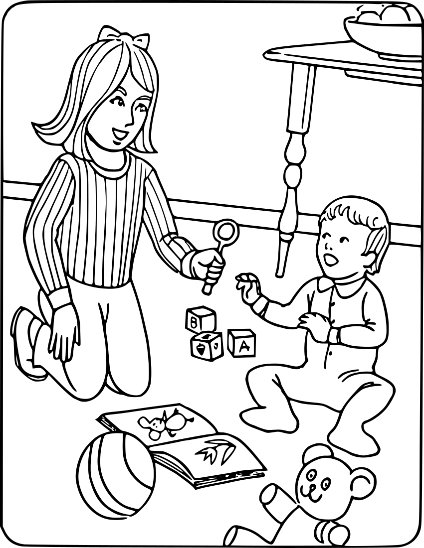 850x1100 Babysitting Clipart Black And White