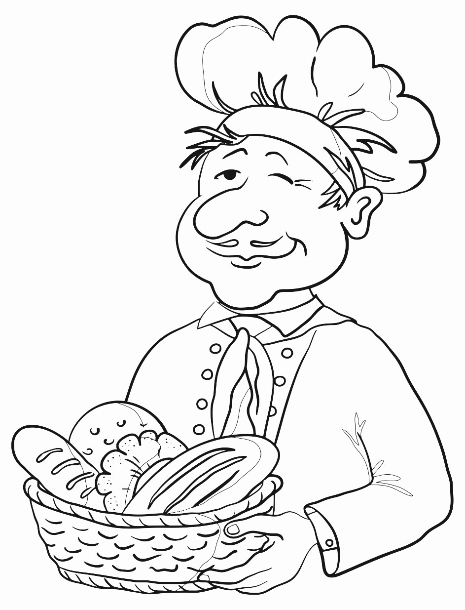 943x1235 Baker With Bread Basket Printable Image Illustration Sketch