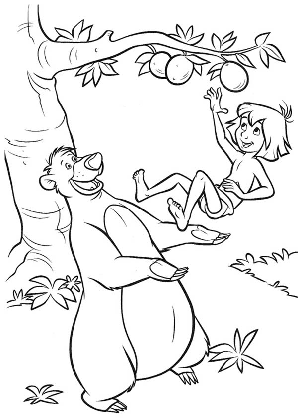 600x840 Baloo Throw Mowgli To Pick Fruit In The Jungle Book Coloring Page
